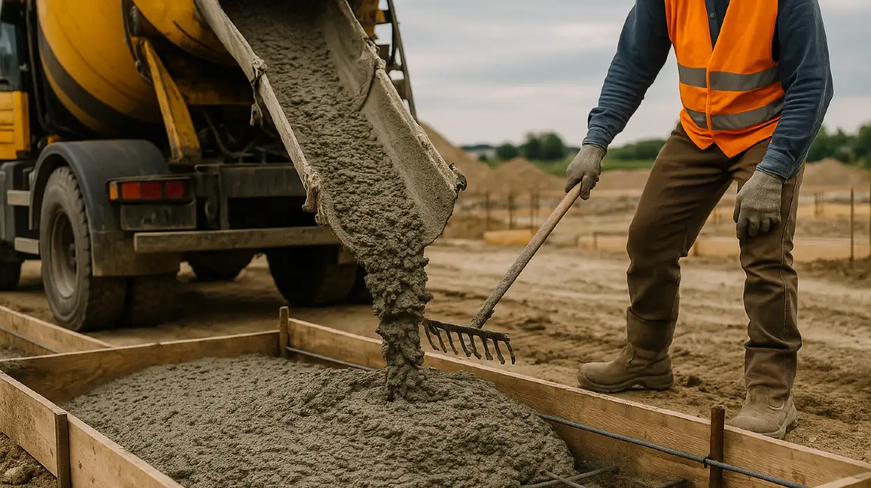 a concrete truck pouring cement on a concrete form from San Antonio Concrete Master in San Antonio, TX - Concrete Cutting