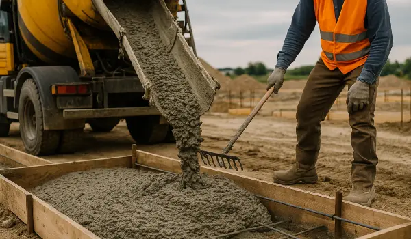 a concrete truck pouring cement on a concrete form from San Antonio Concrete Master in San Antonio, TX - Concrete Cutting