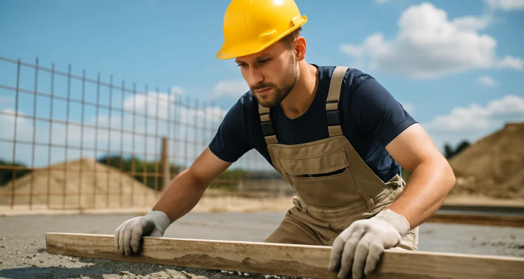 a male concrete worker spreading fresh cement on rebared ground from San Antonio Concrete Master in San Antonio, TX - concrete slab contractors