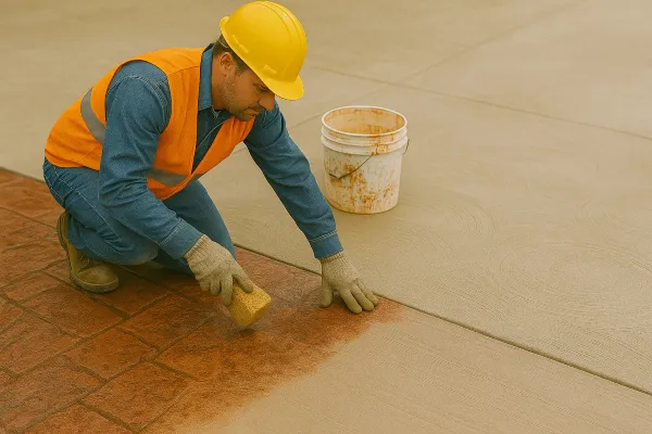 a male worker working on a concrete stamped project from San Antonio Concrete Master in San Antonio, TX - concrete work san antonio