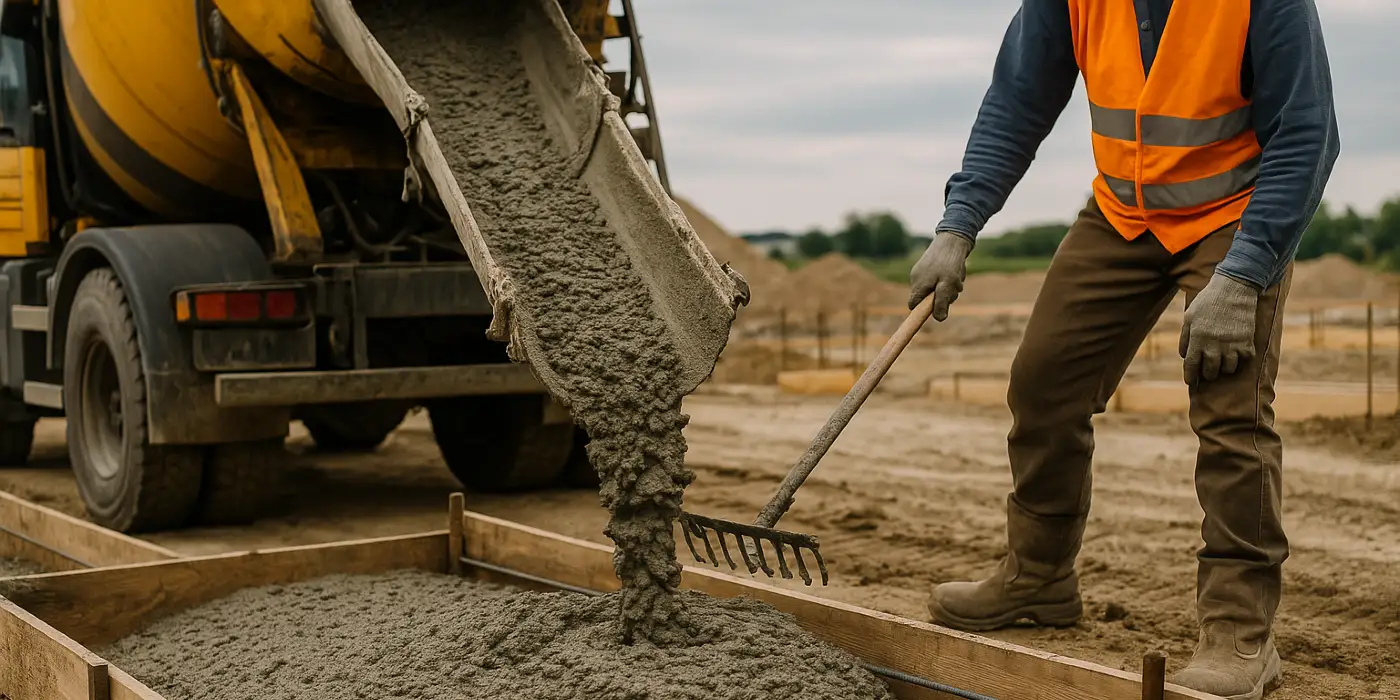 a concrete truck pouring cement on a concrete form from San Antonio Concrete Master in New Braunfels, TX - New Braunfels TX