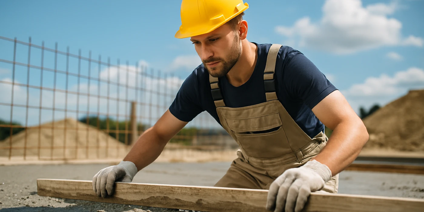 a male concrete worker spreading fresh cement on rebared ground from San Antonio Concrete Master in Schertz, TX - Schertz TX